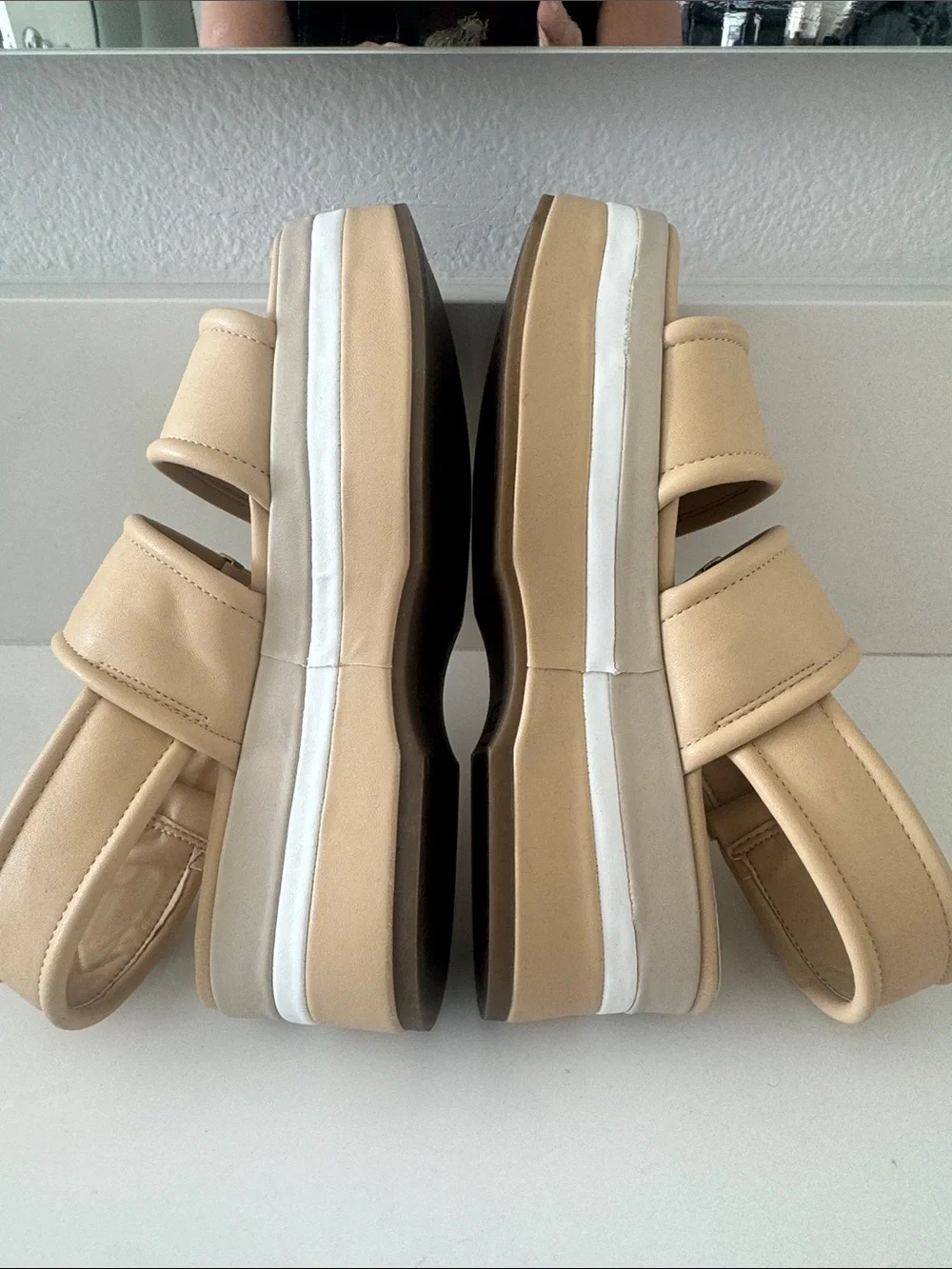 Franco Sarto Neutral Tan Double-Strap Buckle Sandals